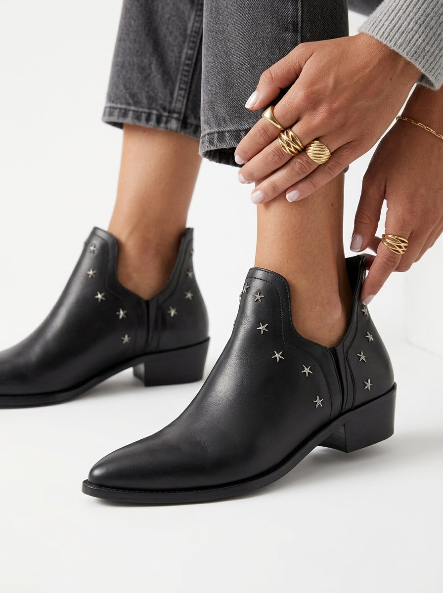 Women's Studded Ankle Boots – Slip-On Block Heel Side Studs