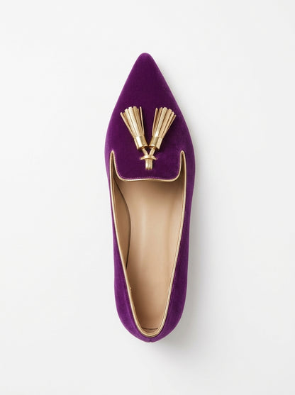 Women's Pointed Toe Tassel Loafers - top down